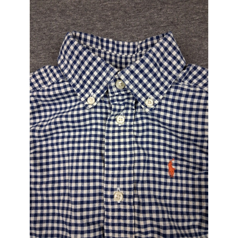 Ralph Lauren Baby 2T Blue Gingham Check Plaid Small Pony Button Down Preppy